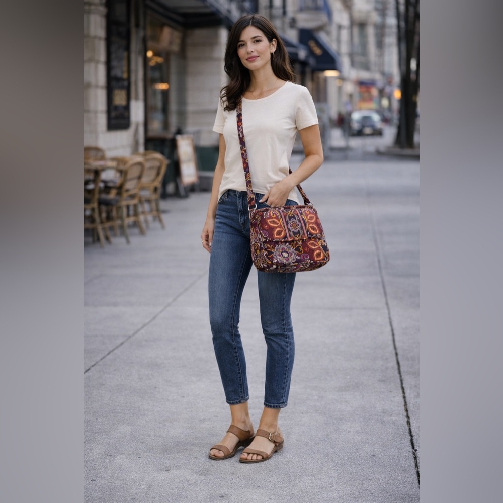 Vera Bradley Maroon Paisley Carryall Crossbody Bag Adjustable Strap
